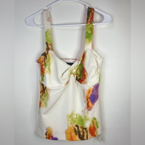 NWT ROTATE Fine Ribbed Abstract Floral Tank Kris Top‎ Twist Detailing Sz 42 / 10 - Picture 9 of 14